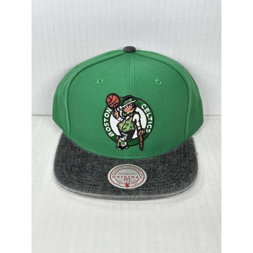 Boston Celtics Mitchell & Ness NBA Denim Patchwork Snapback Green Hat Cap NWT